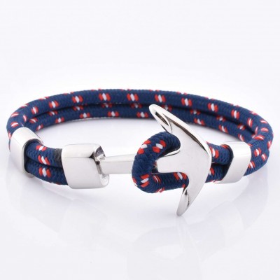 Hot Selling Stainless Steel Charm Handmade Braided Nylon Charm Anchor Bracelet