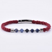 New Design Luxury Boy Leather Stretch Gemstone Bead Charm Red Rope Nylon Bracelet For Men