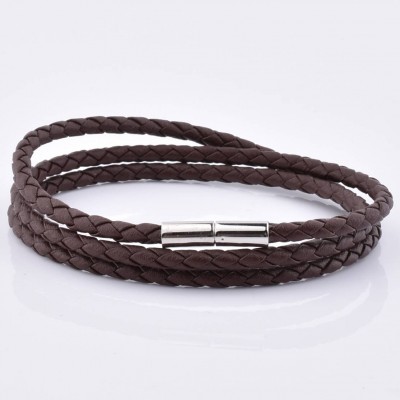 Simple Design Stainless Steel 316 Men Multilayer Leather Jewelry Bracelet